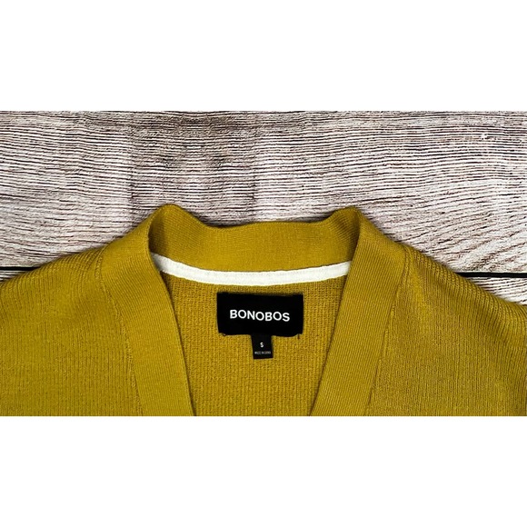 New Bonobos Mens Yellow Merino Wool Blend Cardigan Size Small - Picture 3 of 7